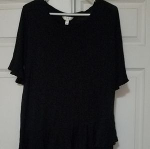 XL black blouse with scalloped sleeves and bottom.